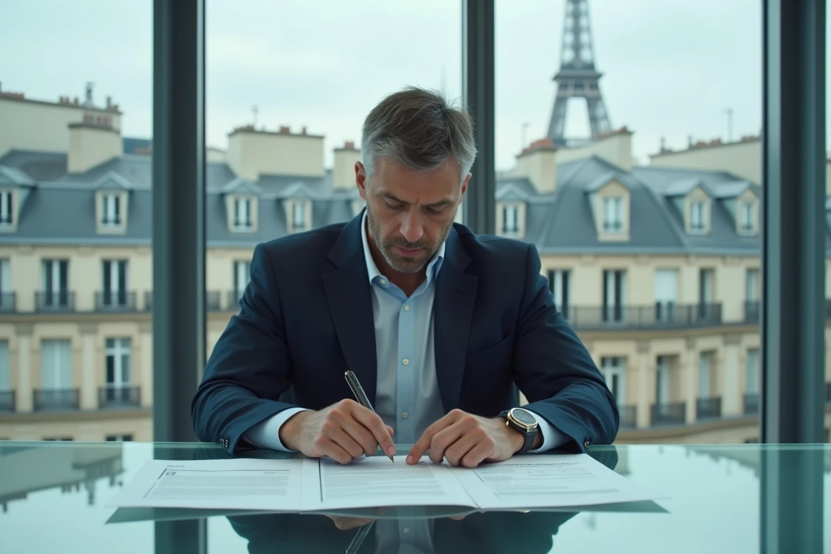 Agent sportif analysant des contrats de salaires de footballeurs dans un bureau parisien, représentant les négociations financières autour des plus hauts salaires du PSG 2026