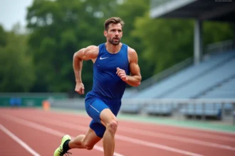 Christophe Lemaitre en pleine course sur piste extérieure