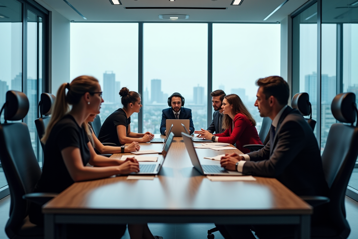 Groupe de professionnels esports en réunion de travail