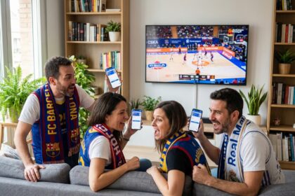 Groupe de fans enthousiastes regardant un match de basketball