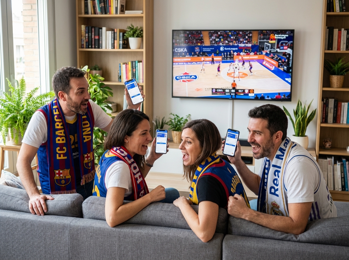 Groupe de fans enthousiastes regardant un match de basketball