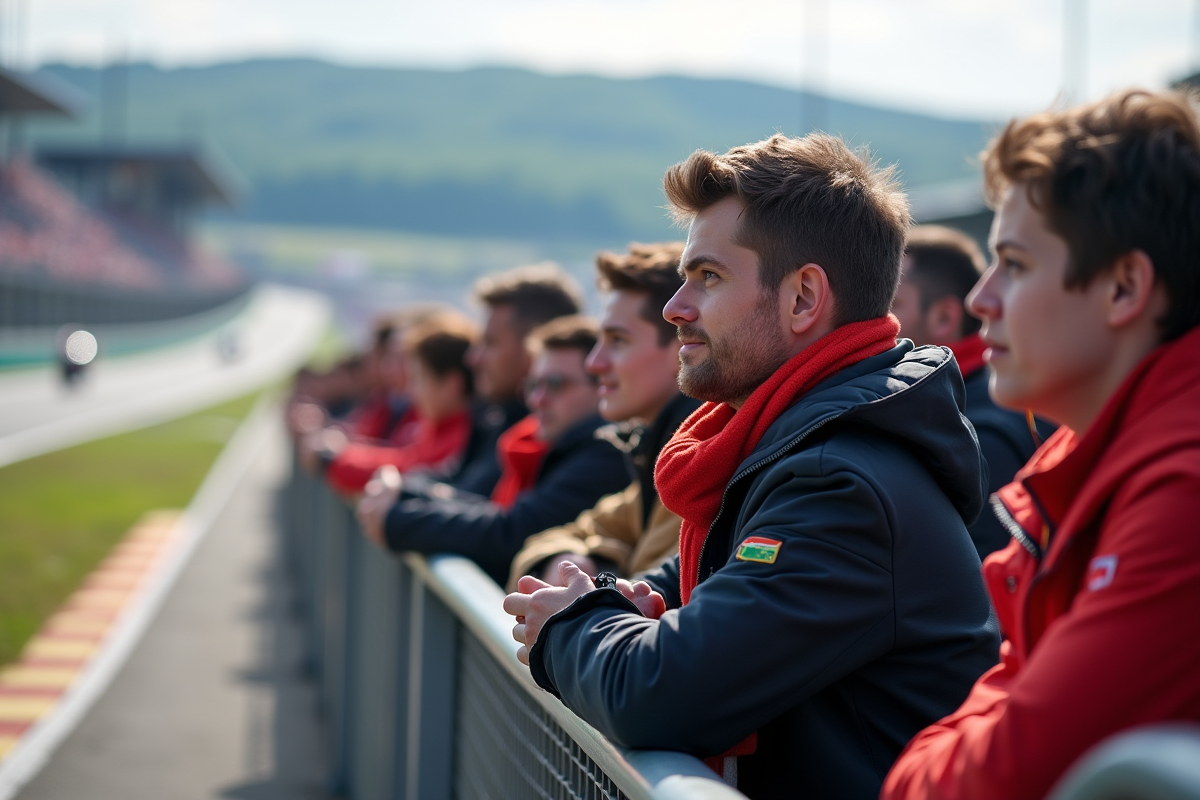 Fans de moto course regardant la course en extérieur