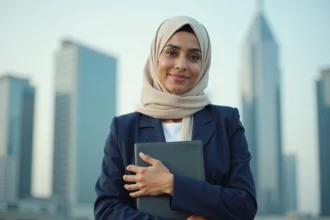 Femme qatarie confiante en ville moderne