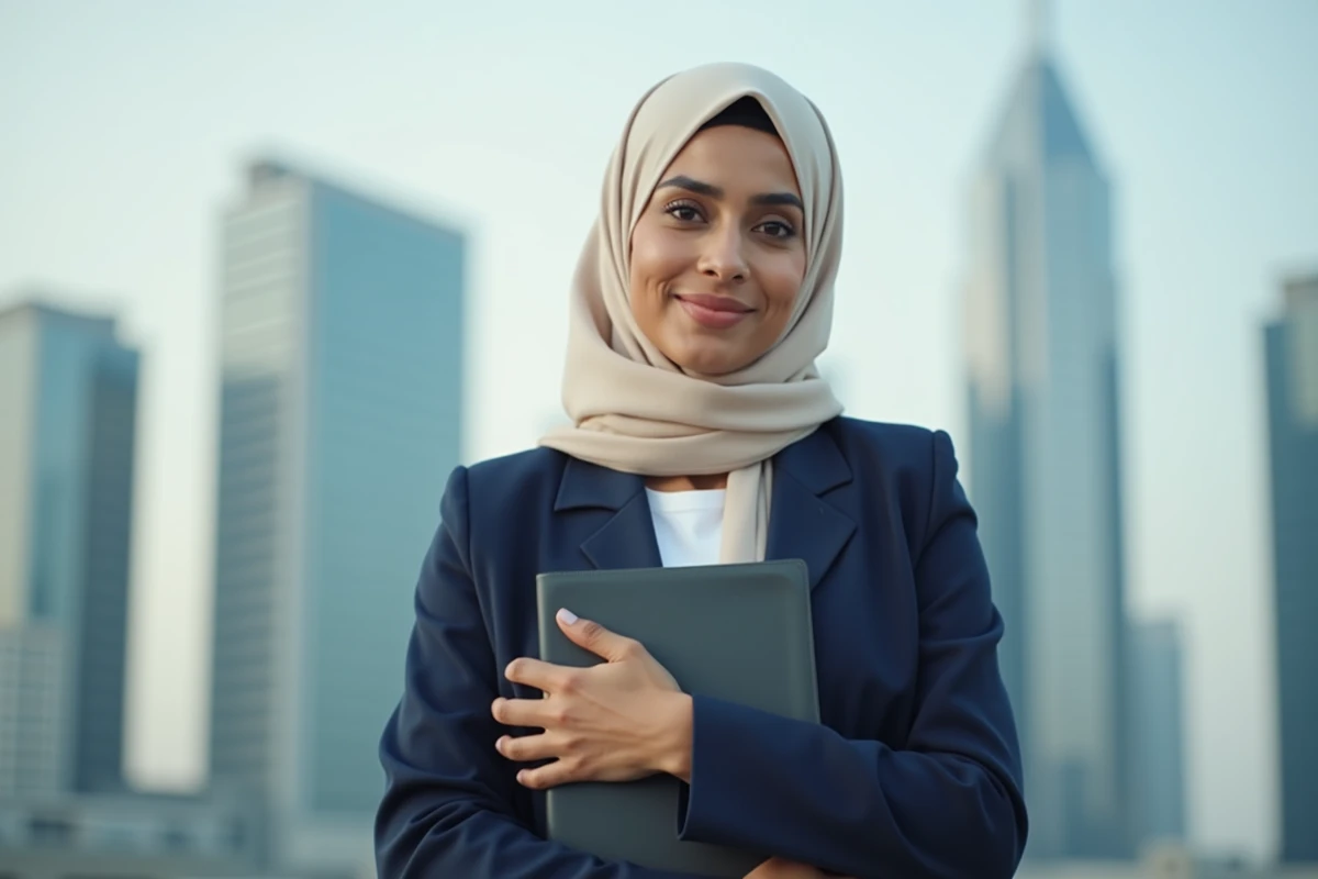 Femme qatarie confiante en ville moderne