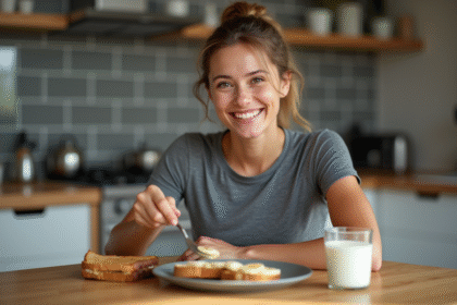 Jeune femme sportive préparant un repas équilibré à la maison