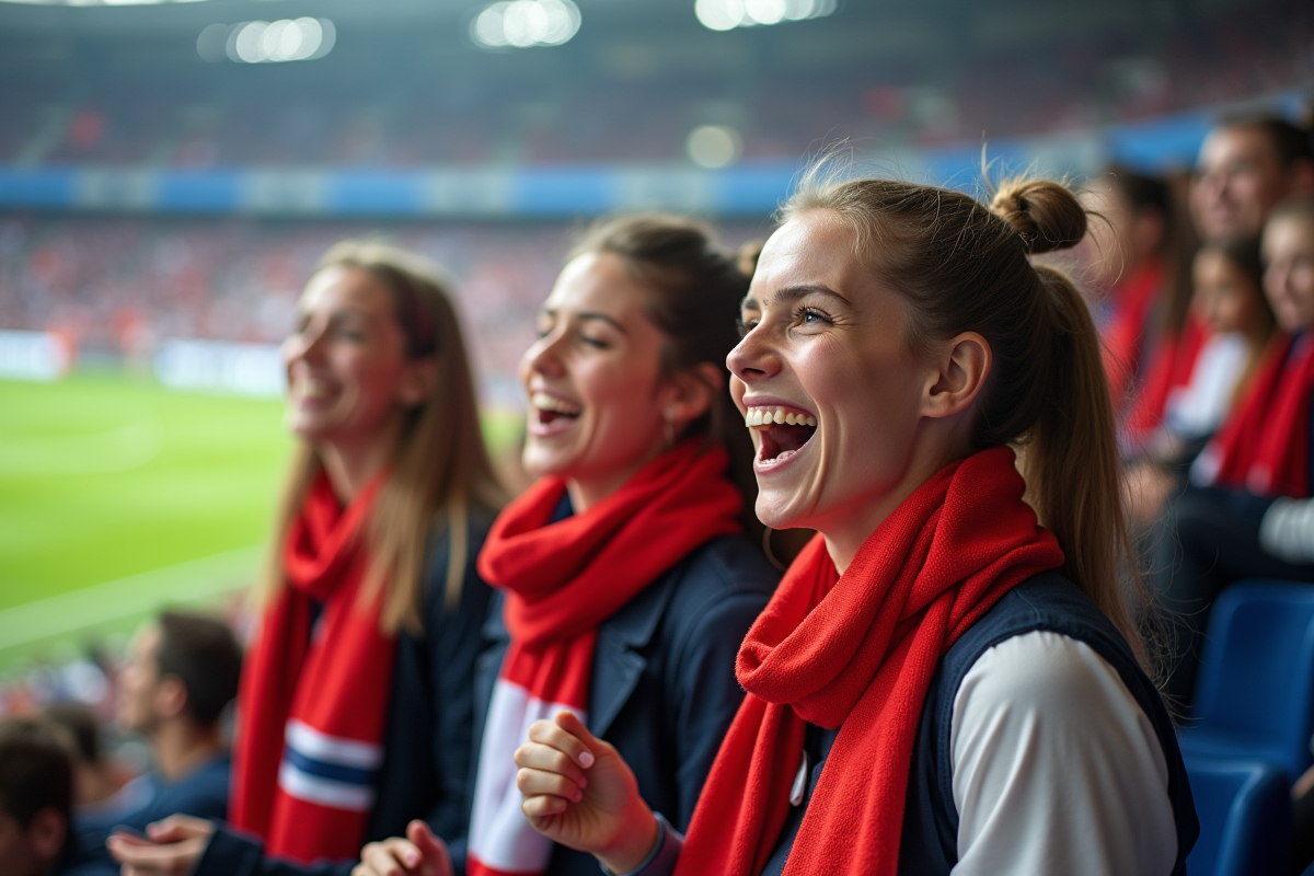 Jeunes femmes françaises soutenant leur équipe de football