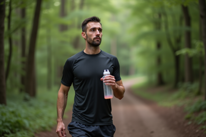 Jeune homme en course dans la forêt bucolique