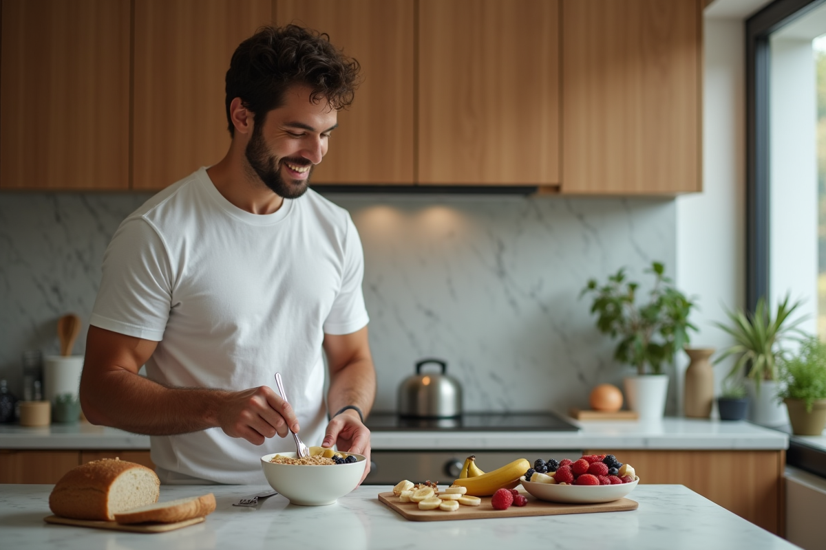 Jeune homme préparant un bol d
