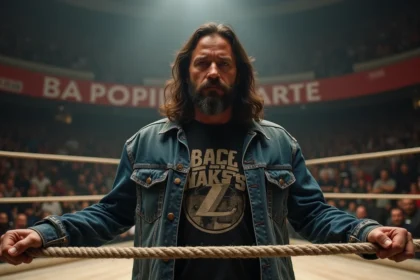 Homme confiant devant un ring de catch en arene