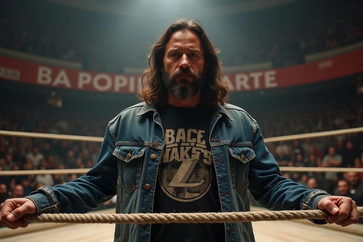 Homme confiant devant un ring de catch en arene