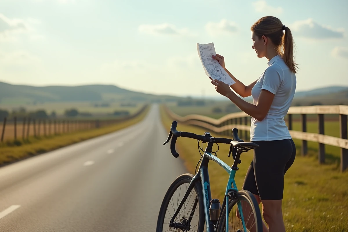 Jeune femme vérifie son guide de vitesses à côté de son vélo