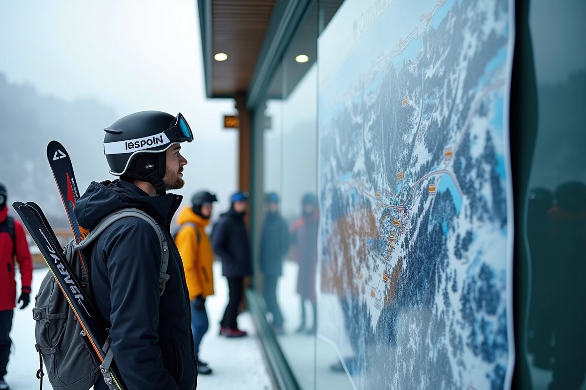 Jeune homme regardant la carte des pistes à Les Arcs 1800