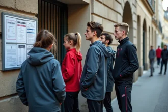 Jeunes en groupe devant un club de football parisien