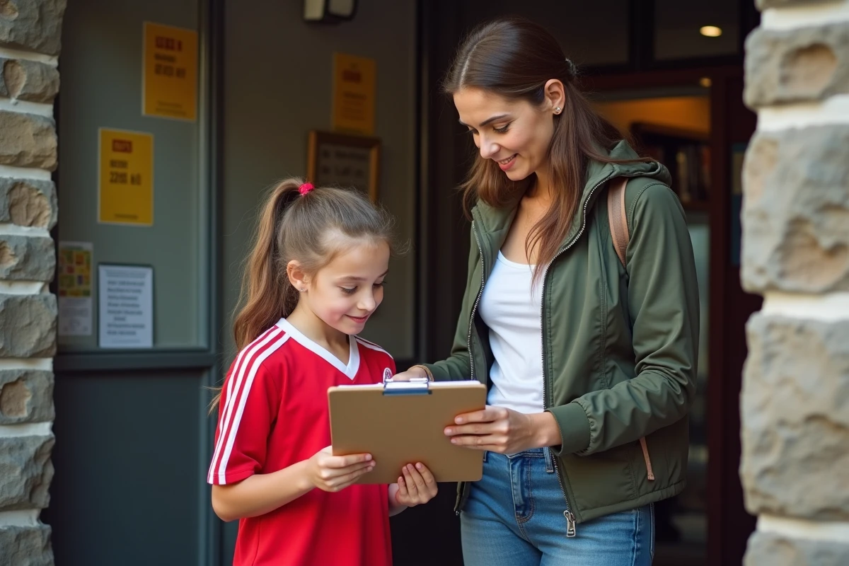 Maman et fille examinant un formulaire d