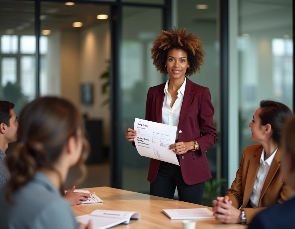 Responsable d'équipe présentant des propositions de nom d'équipe lors d'une réunion en entreprise
