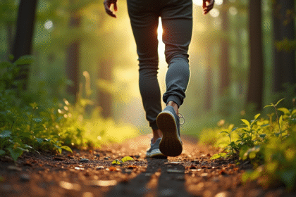 Personne marche dans la forêt avec compteur de pas