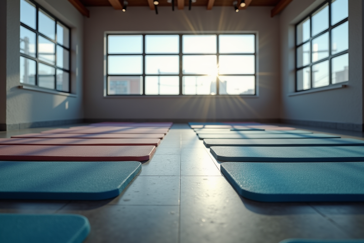 Salle de fitness avec tapis en mousse et vinyle