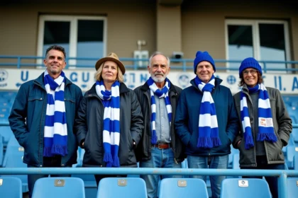 Supporters d'AJ Auxerre en groupe au stade