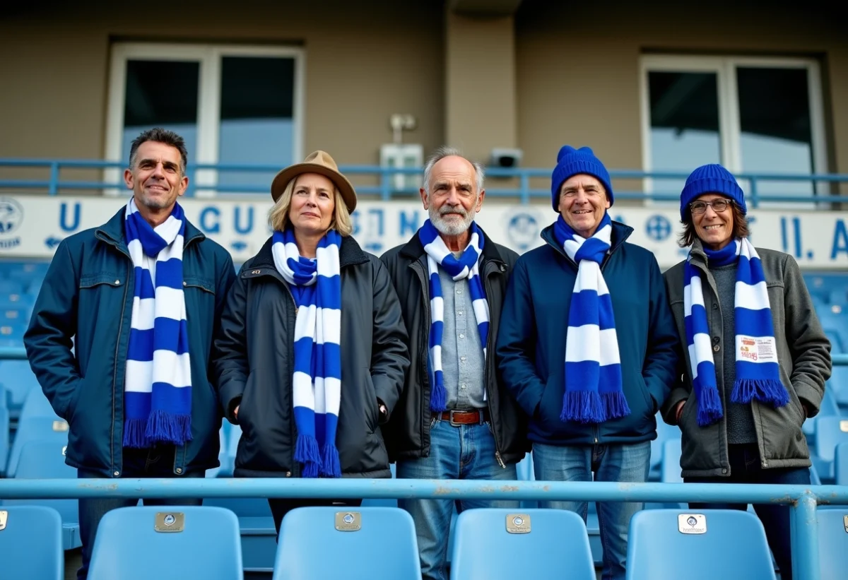 Supporters d'AJ Auxerre en groupe au stade